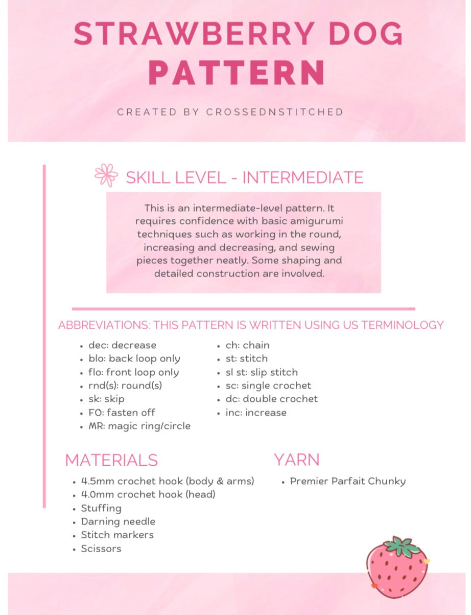 Strawberry Dog Amigurumi Pattern - PDF Download