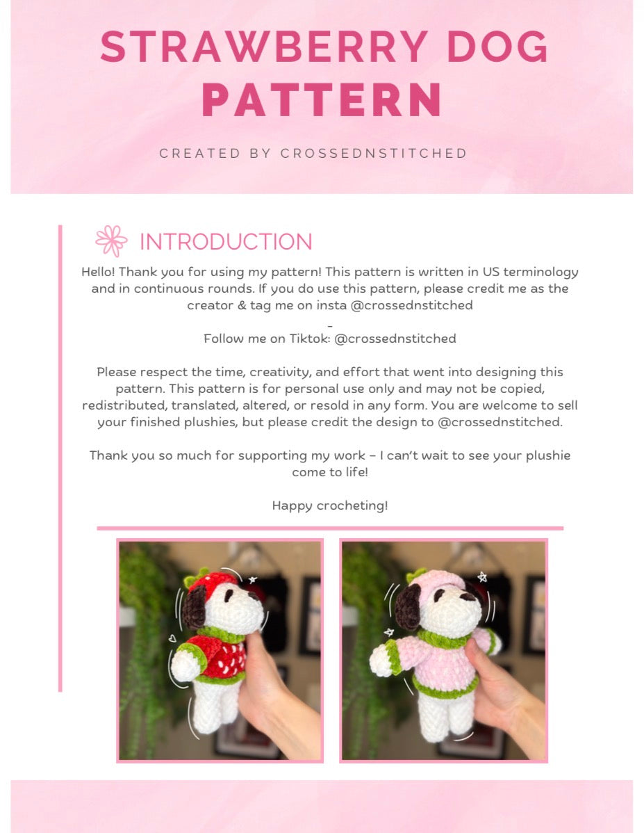 Strawberry Dog Amigurumi Pattern - PDF Download