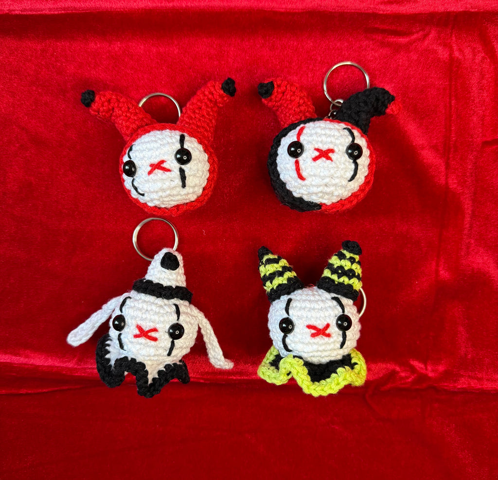 Crochet Pierrot Clown Bunny Keychain