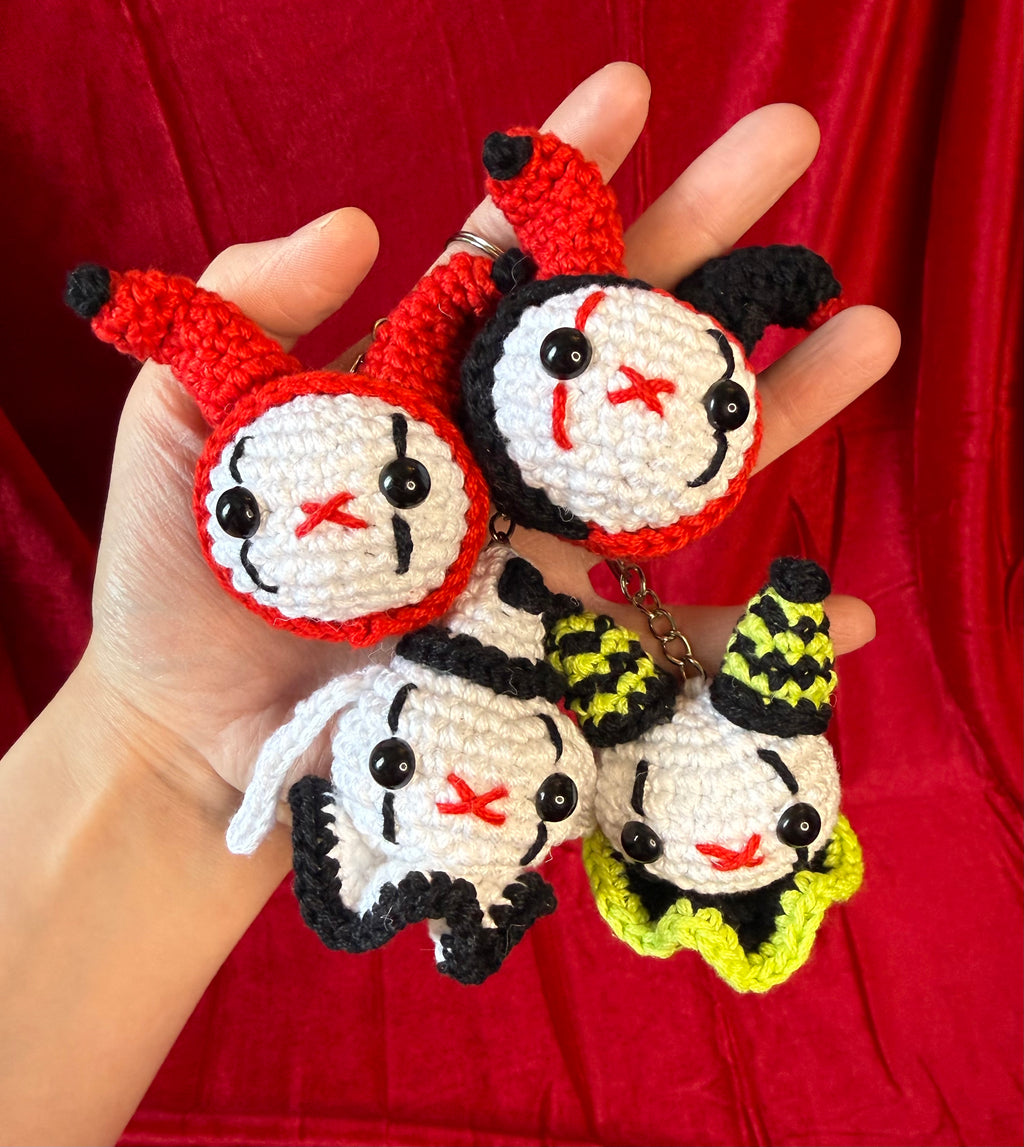 Crochet Pierrot Clown Bunny Keychain