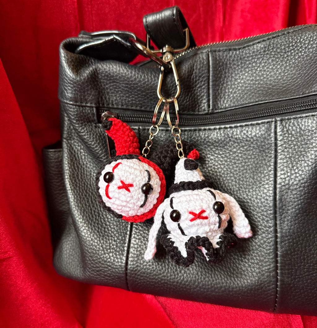 Crochet Pierrot Clown Bunny Keychain