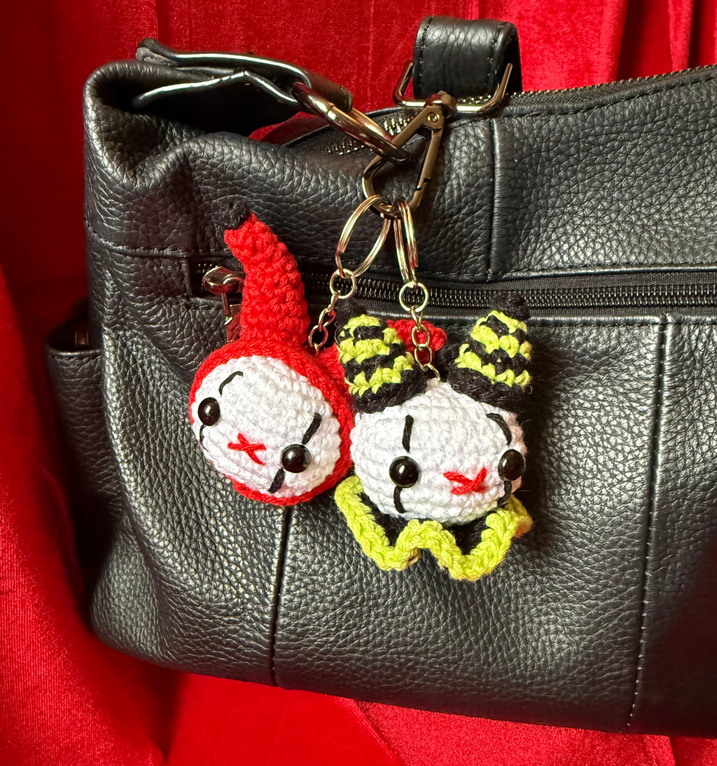 Crochet Pierrot Clown Bunny Keychain