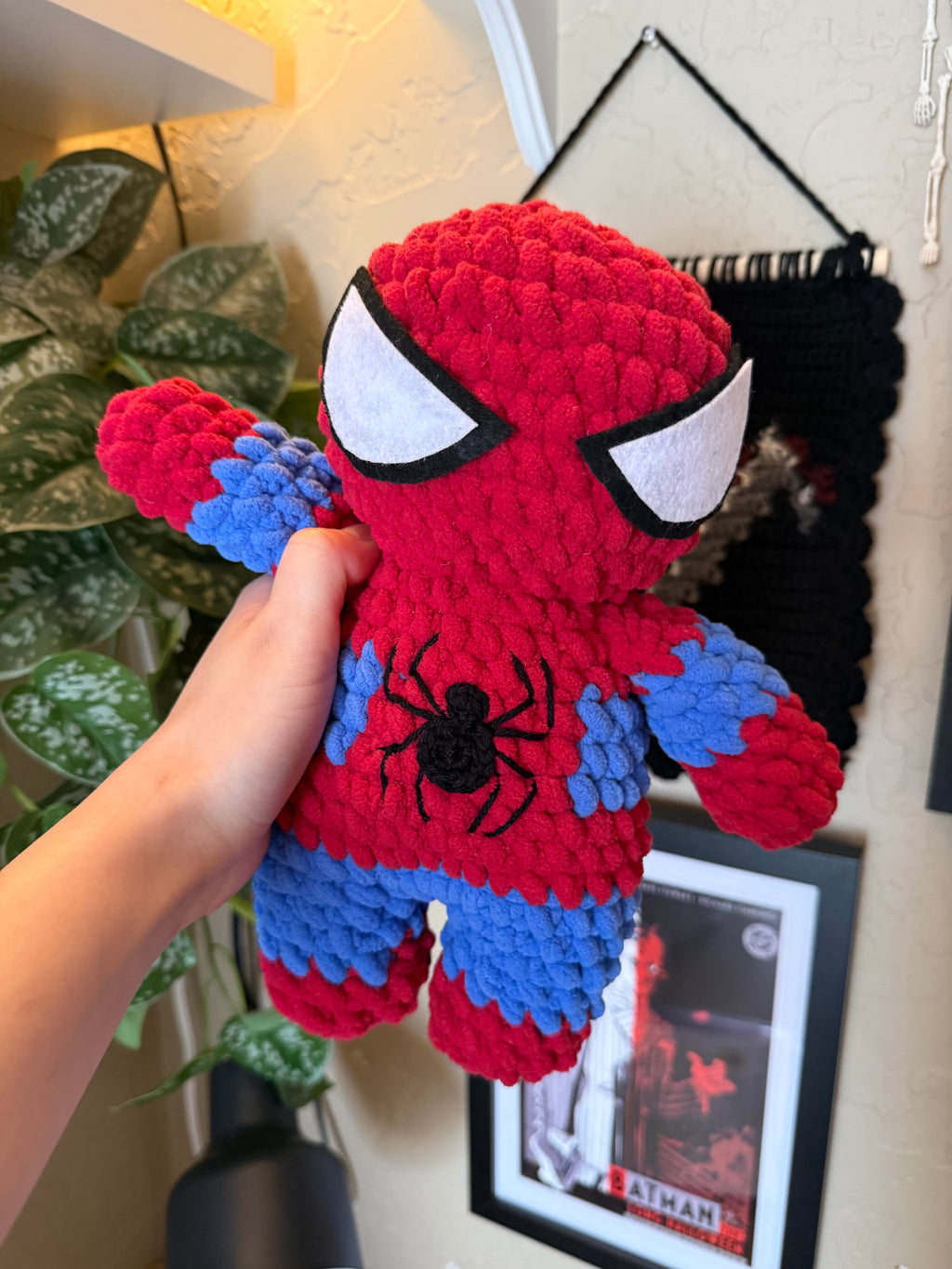 Crochet Red & Blue Spider Superhero Doll – 10” Amigurumi Plush