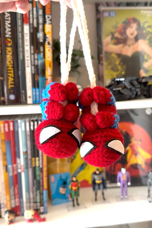 Crochet Red & Blue Hero Keychain Car Charm | Spider-Inspired Mini Accessory