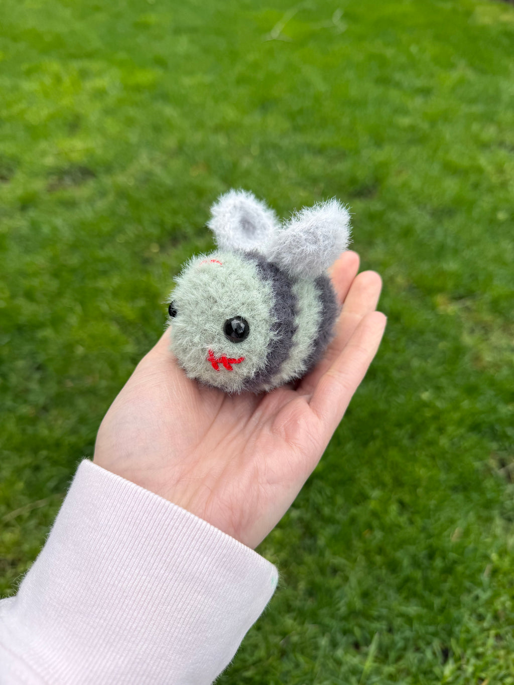 Fuzzy Zombee Crochet Plushie – 3” Handmade Zombie Bee