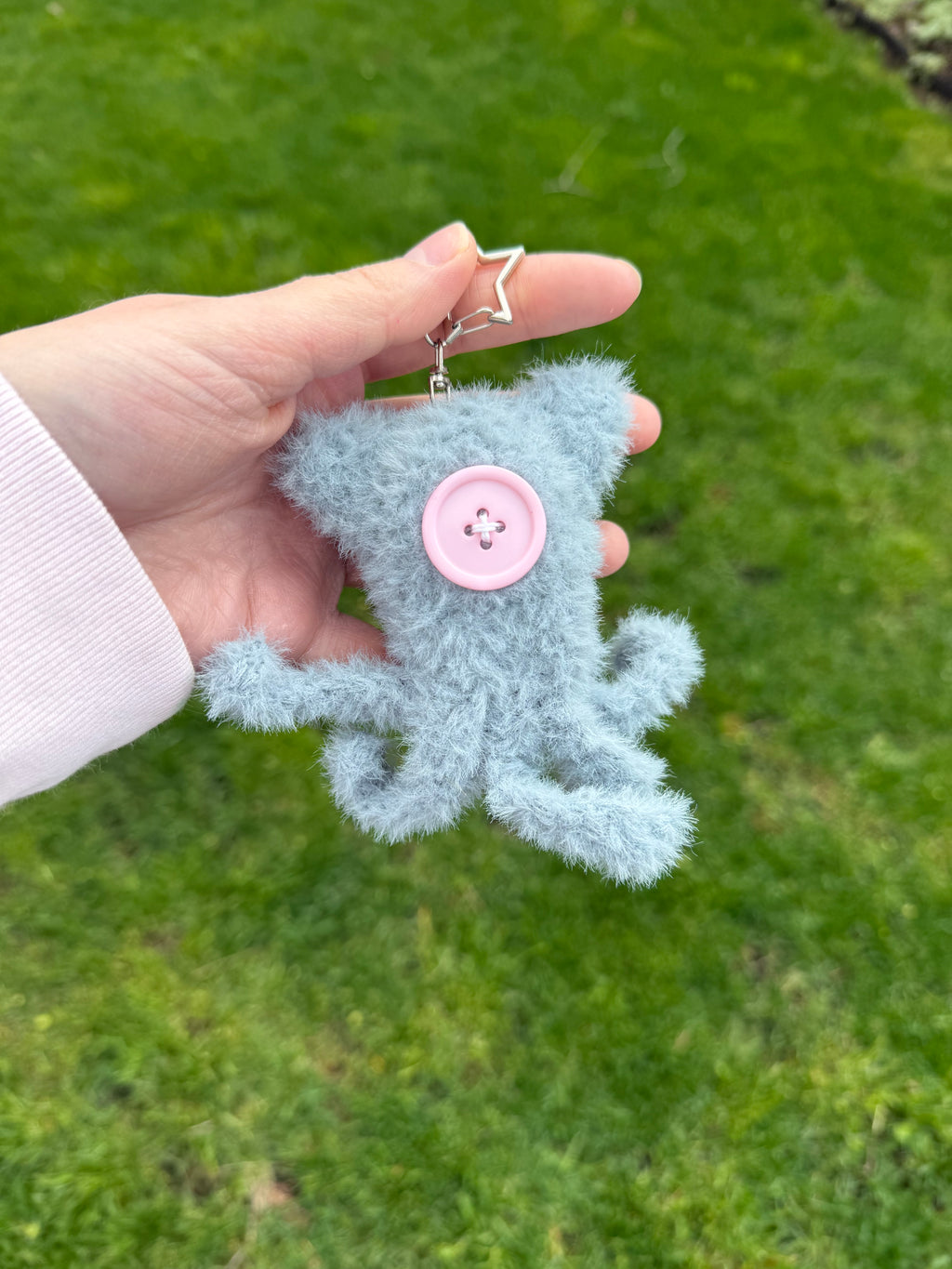 Fuzzy Button-Eyed Squid Keychain - Coral inspired