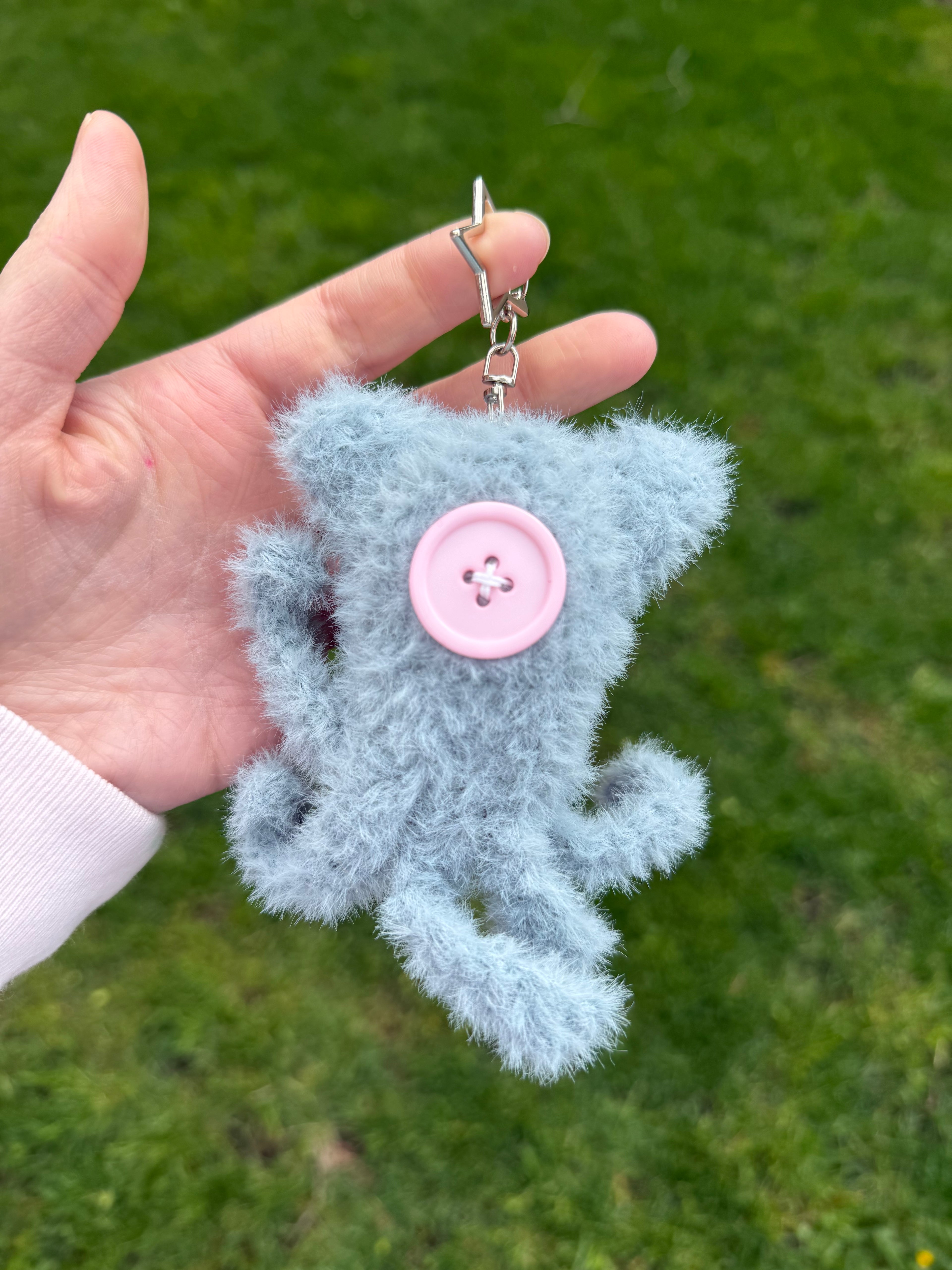 Fuzzy Button-Eyed Squid Keychain - Coral inspired