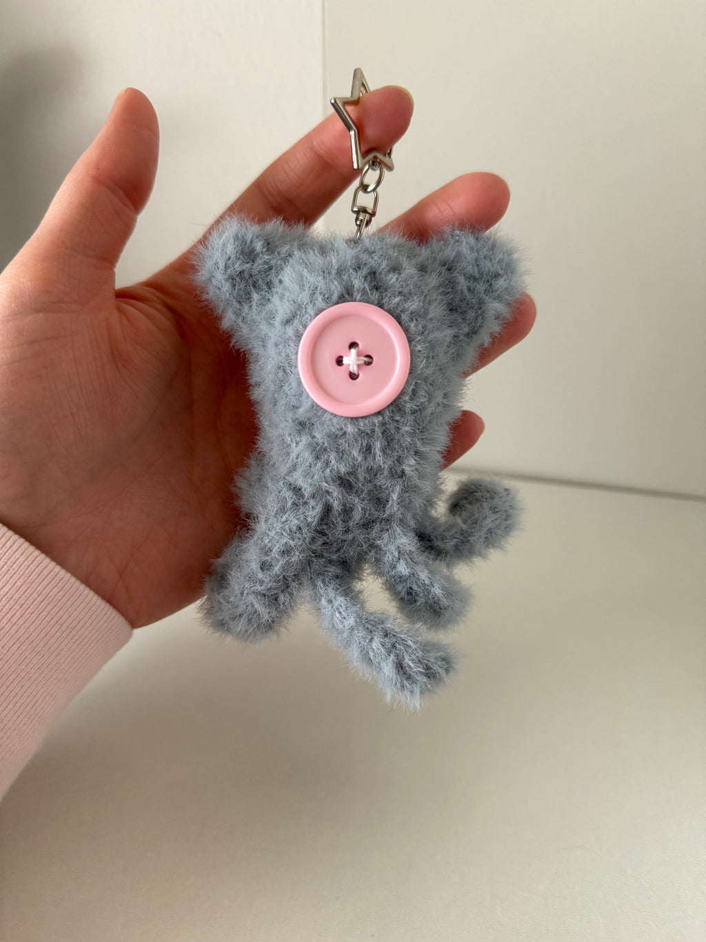 Fuzzy Button-Eyed Squid Keychain - Coral inspired