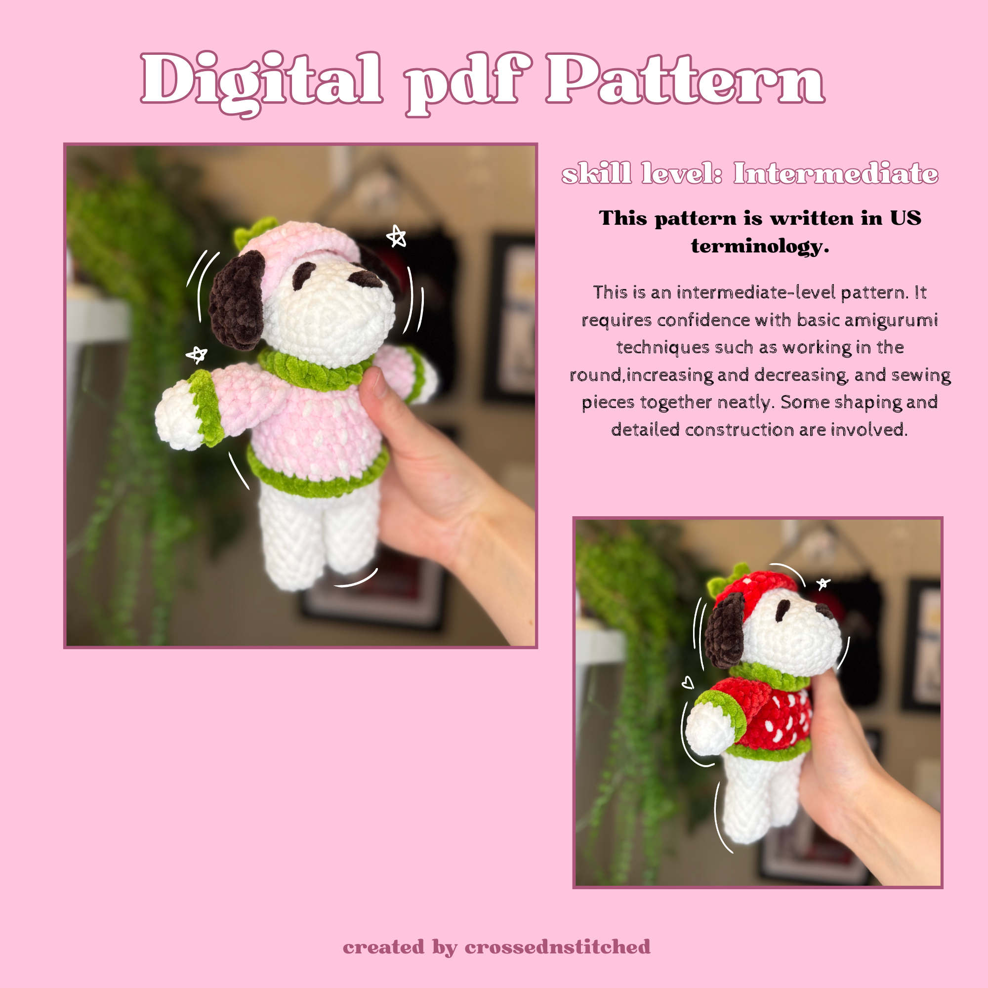 Strawberry Dog Amigurumi Pattern - PDF Download