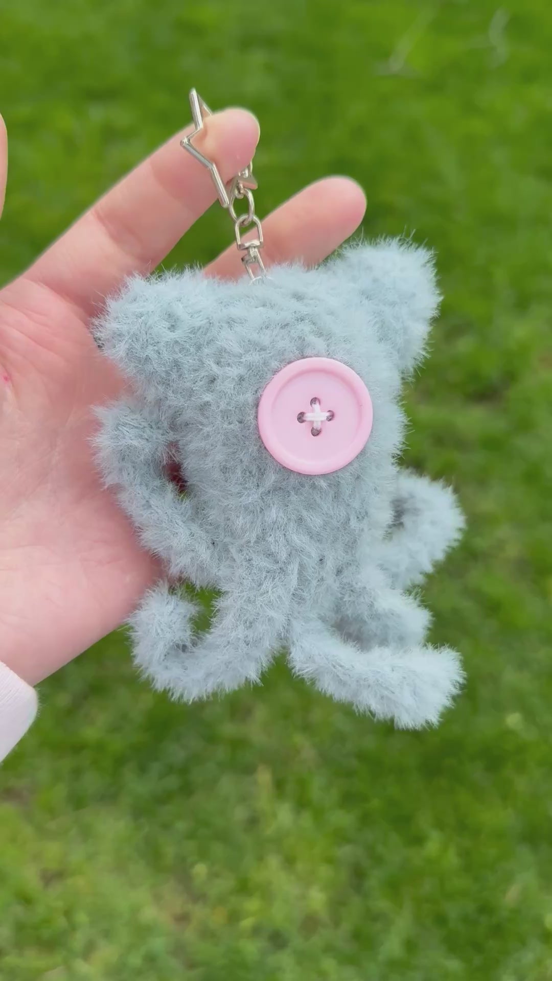 Fuzzy Button-Eyed Squid Keychain - Coral inspired